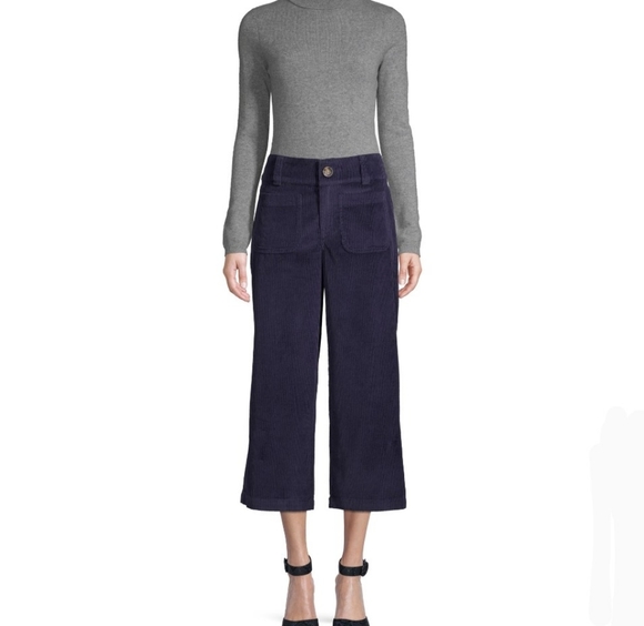 Per Se | Green Wide-Leg Cropped Corduroy Culottes - Picture 1 of 7
